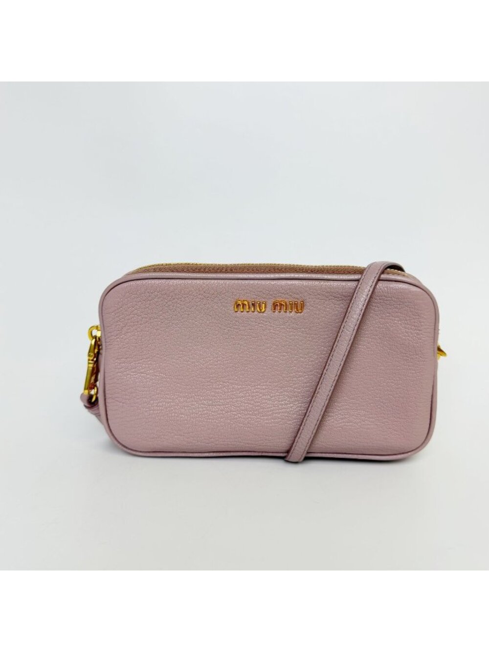 Miu Miu Double Zip Camera Bag Leather Pink Mauve Gold Vintage